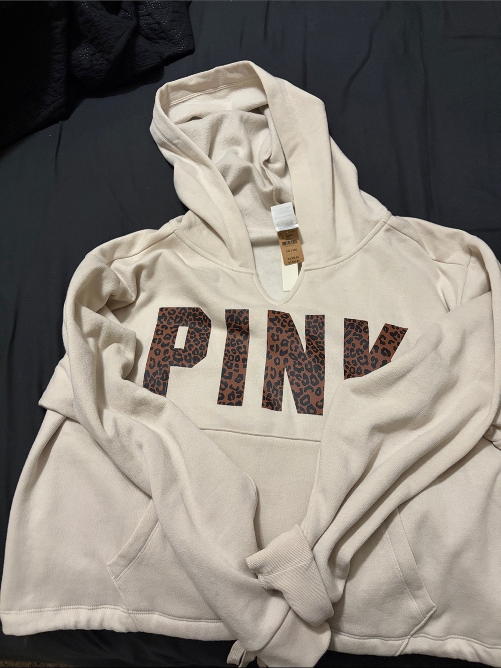 PINK Victoria's Secret Cream Hoodie with Leopard Logo